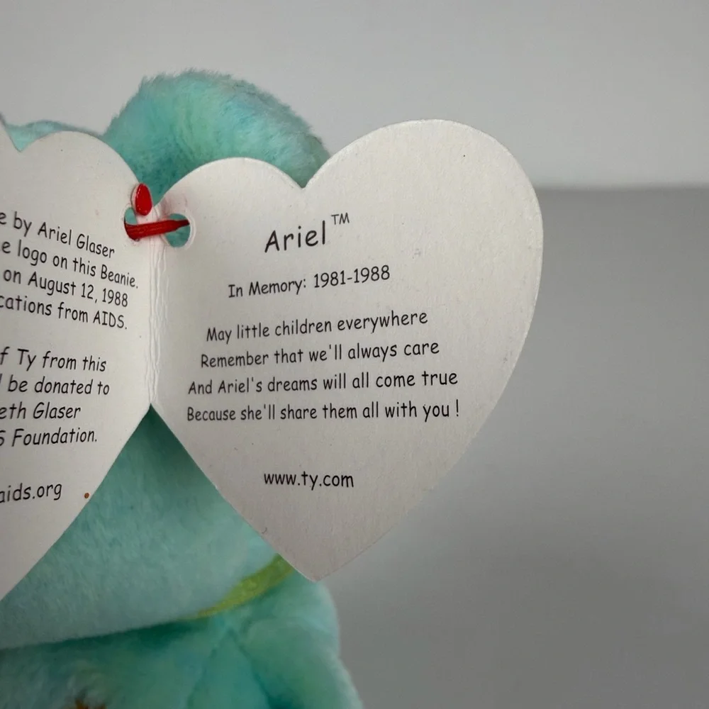 Ty Beanie Baby Teal Ariel Teddy Bear Plush‎ Toy 2000 PE Pellets